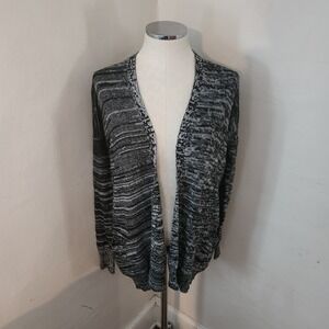 Poof Excellence Black White Woven Open Cardigan Women's Size Large